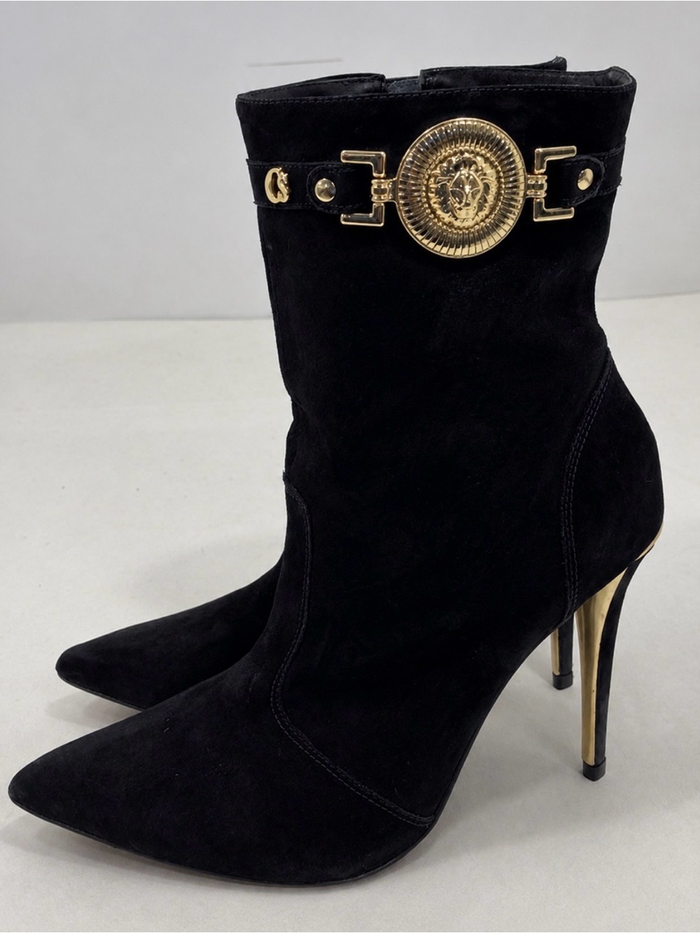 Carmen Steffens Red Bottom Black Suede Pointed Toe Ankle Stiletto Booties